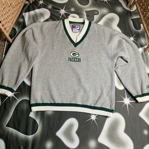 GREEN BAY PACKERS LOGO ATHLETICS NFL SWEATSHIRT - LARGE GREY COTTON BLEND